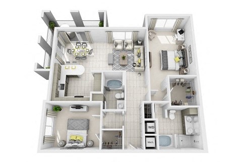 2 Bedroom 2 Bathroom Floor Plan at Windsor at Pembroke Gardens, Pembroke Pines, 33027